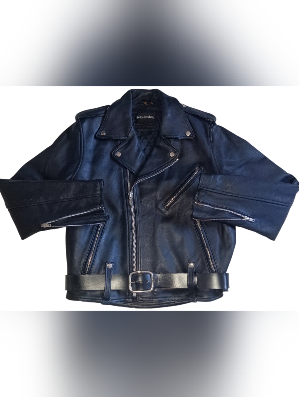 NEW VINTAGE Y2K Harley-Davidson Mens Size 44 Black Leather Moto Bomber Jacket